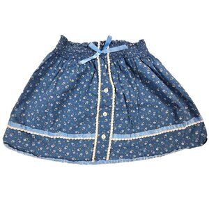 Coming Thing Vintage Girls Skirt Size 4 Blue Floral Cottagecore Boho Country